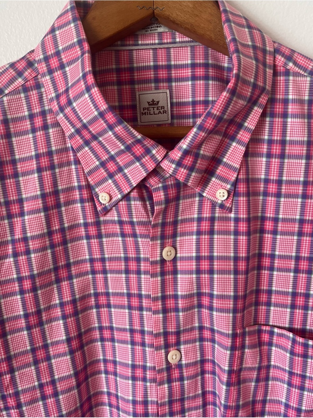 Peter Millar Men’s Pink Plaid Check 100% Cotton Button Long Sleeve Shirt XL